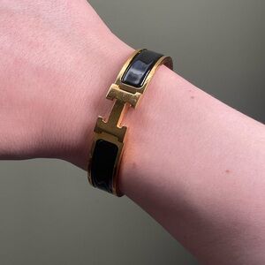 Authentic Hermès Clic H Bracelet - 2013 Black Enamel & Gold Hardware